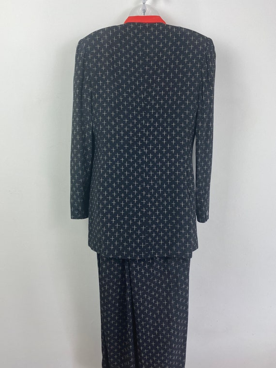 90s vintage black and ecru cross print pant suit … - image 7
