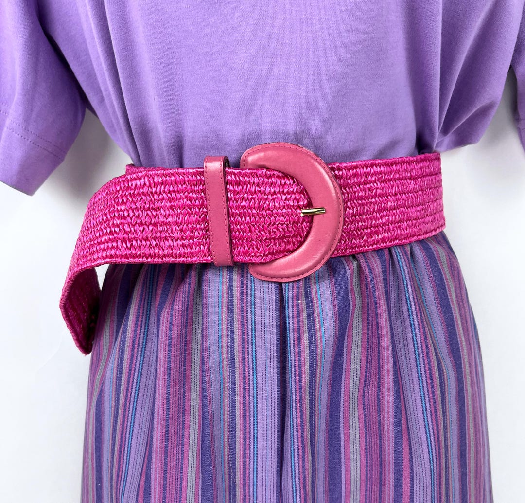 Vintage 80s Hot Pink Stretch Belt Palm Tree Buckle Malibu Barbie Vibe Barbiecore Vintage pink stretch belt - Gem main image 2
