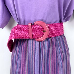 90s vintage wide stretch crochet faux leather belt / boho purple cinching belt 90s vintage wide stretch crochet faux leather belt / boho  main image 2