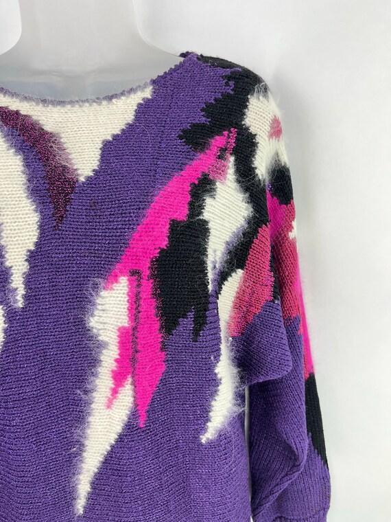 80s vintage purple and pink Angora accent dolman sleeve sweater Small Mob Wife Aesthetic Angora Sweater Purple Angora Sweater 80s Glam 1980s View 4