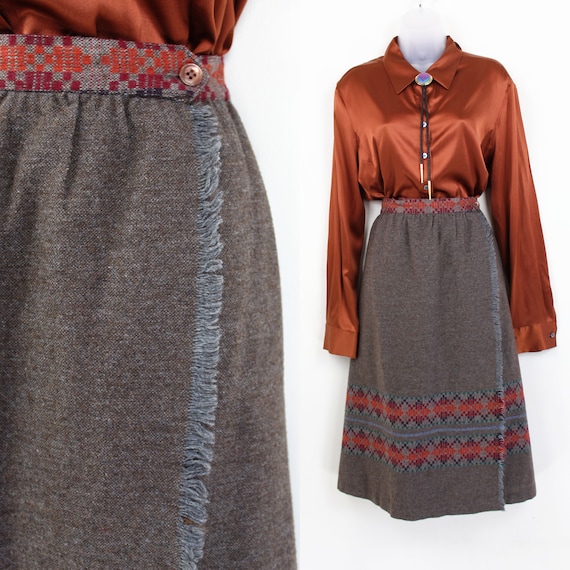 90s southwestern border print wrap skirt midi ski… - image 1