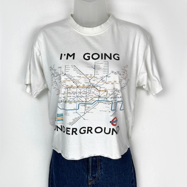 90s vintage I'm Going Underground London Underground cropped tourist tee shirt Anglophile Britain United Kingdom English Tourist Tee