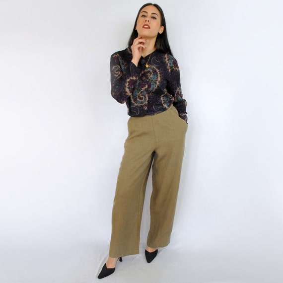 90s GAP LINEN TROUSERS / taupe linen wide leg cro… - image 3