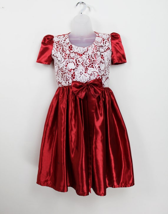 80s vintage red satin party dress with white lace… - image 3