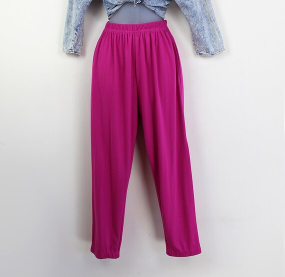 90s hot pink fuchsia tapered knit easy pants, Sma… - image 2