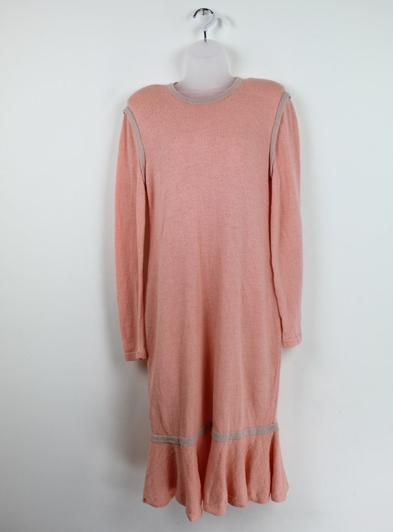 80s pink and beige sweater dress, size Large, 80s… - image 9