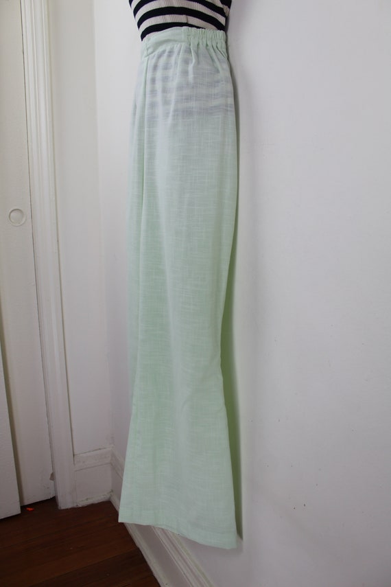 70s vintage pale celadon green wide leg trousers,… - image 4