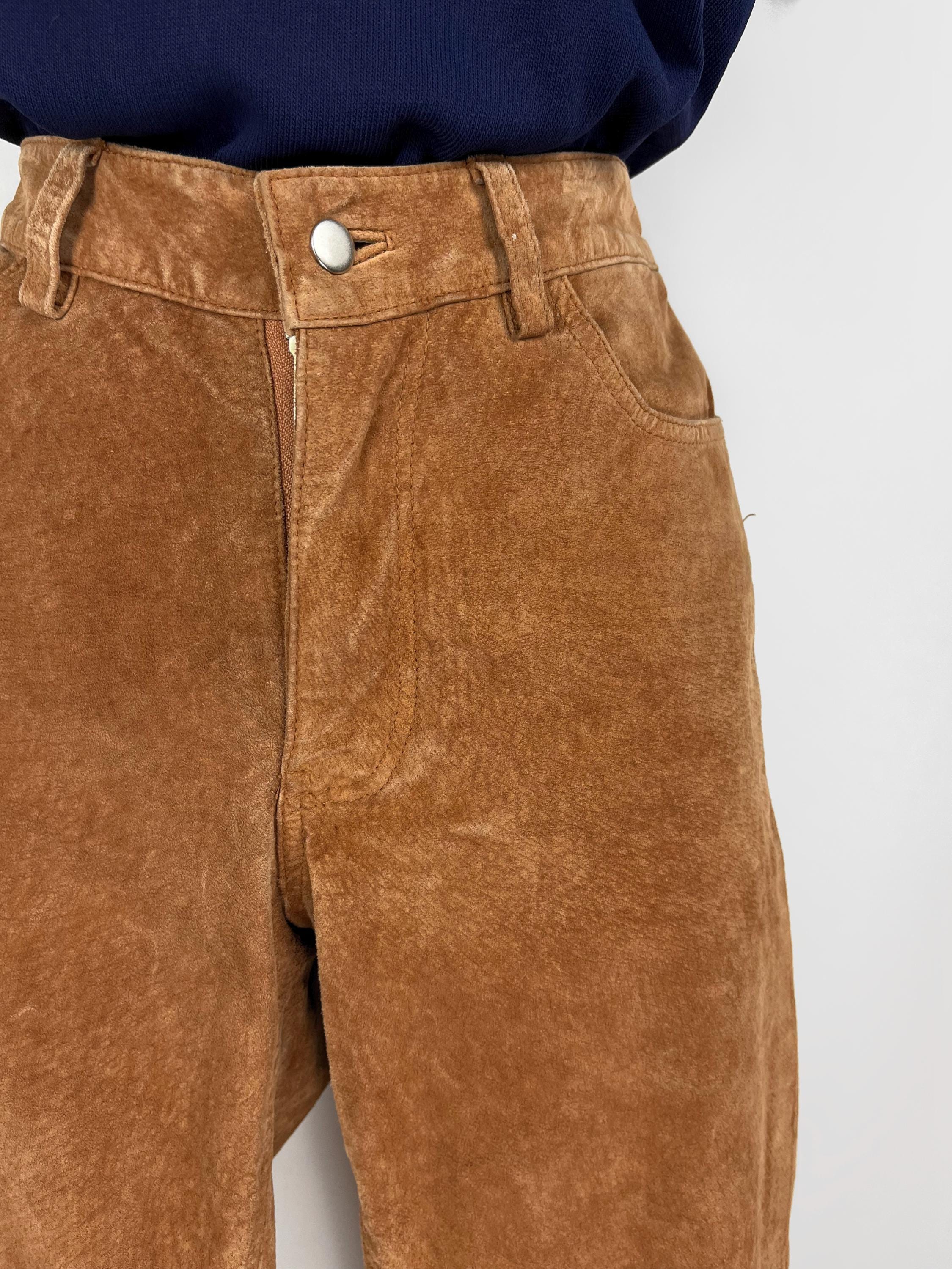 90s Vintage Tan Bootcut Suede Trousers Size 3 Size 4 28 Inch