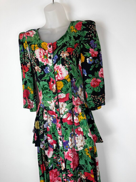 90s vintage 40s style rainbow floral peplum midi … - image 4