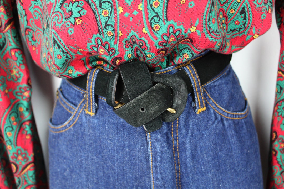 90s Black Suede Belt Medium Width Belt, 24 Inch Waist, 28 Inch Belt ...