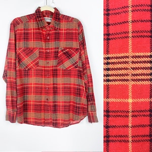 80s vintage MacGregor red plaid cotton Flannel Button Up Shirt Mens Medium Large Red Plaid Father&#39;s Day Gift for Him Mens Flannel Lumberjack