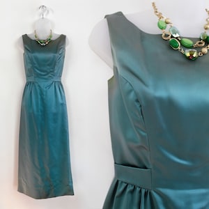 60s Vintage moss green satin sheath dress, 60s Maxi Dress, Debutante, Material Girl, 60s Formal Dress, Jean Harlow Hollywood, 60s Satin Gown