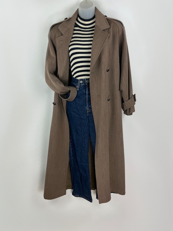 80s Vintage Puce Purple Grey Wool Trench Coat Medium Large Purple