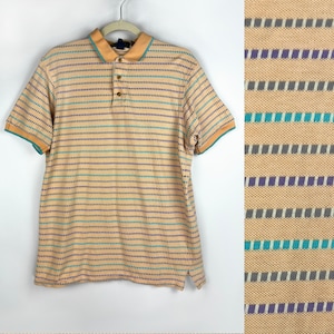 90s vintage peach blue and purple striped short sleeve polo shirt Vintage Menswear Vintage Polo Shirt Preppy Fathers Day Gift for Him 1990s