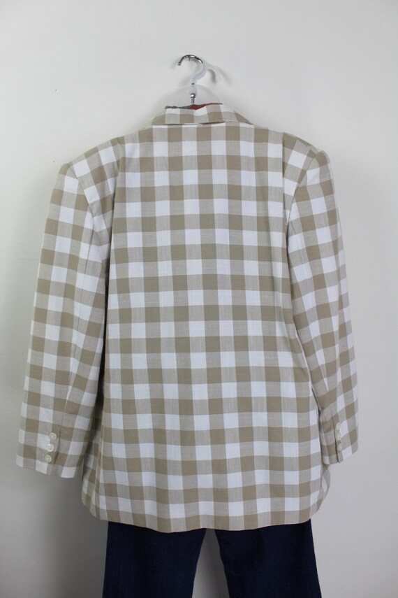 90s vintage beige and white box plaid blazer, Siz… - image 6