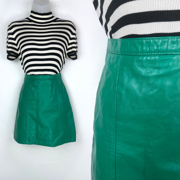 80s vintage emerald green leather pencil miniskirt 26 Inch Waist EDM Rave GoGo 1960s 60s Mod Green Leather Skirt ROCKABILLY St Patricks Day