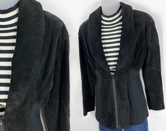90s vintage black suede tuxedo style jacket Small Medium Fitted Leather Coat Black Suede Jacket 90s Outerwear 1990s Clothing New Yorker