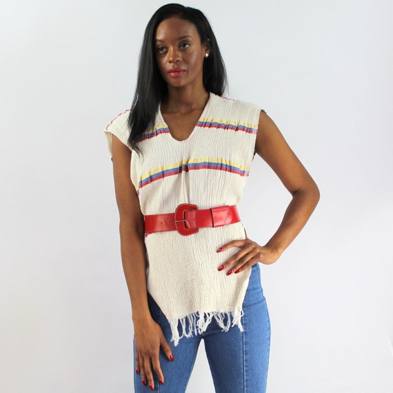 70s VINTAGE cream fringe top, One Size, Festival … - image 3