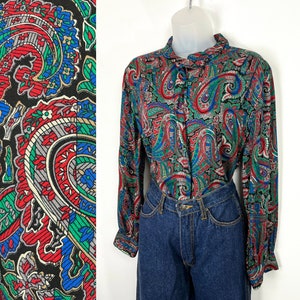 90s Vintage paisley high neck blouse by Pendleton, Size 14, Medium, Paisley Blouse, Christmas Outfit, Holiday Party, Pendleton Blouse VSCO