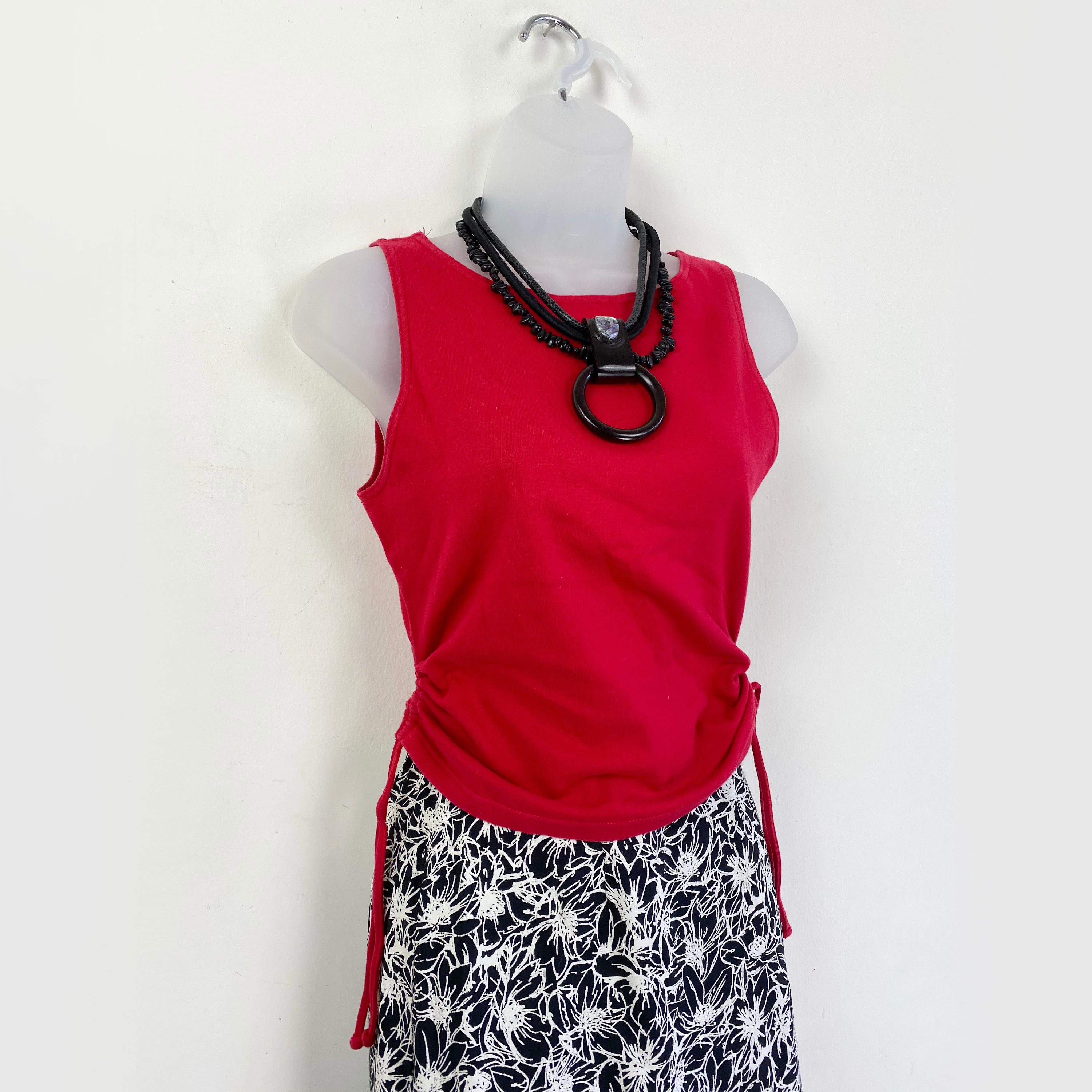 90s Vintage Red Knit Tank Top With Side Ties by Energie