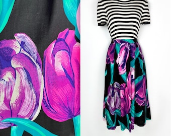 90s vintage large scale tulip print midi skirt Medium 30 inch waist 1990s 90s Floral Midi 90s Clothing 90s Aesthetic Summer Skirt Festival