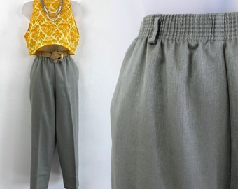 90s vintage sage green easy pants with belt loops, Size 10 Small, Elastic Waist Pants, Granny Pants, Sage Pants, 90s Clothing 90s Aesthetic