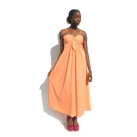 70s VINTAGE Peach pink retro prom dress, Small, e… - image 2