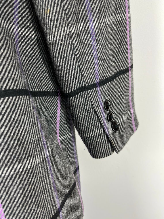 90s vintage gray and purple plaid blazer, Size 10… - image 9