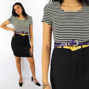 90s striped colorblock dress, 28 inch waist. mod striped dress, striped minidress, 90s clothing, 90s aesthetic, aesthetic fashion, left bank