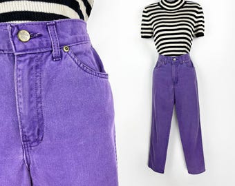 90s vintage light purple high waist tapered jeans by Chic, 24 Inch Waist Purple Jeans Short Inseam Petite Jeans 90s Kid 1990s EDM Rave