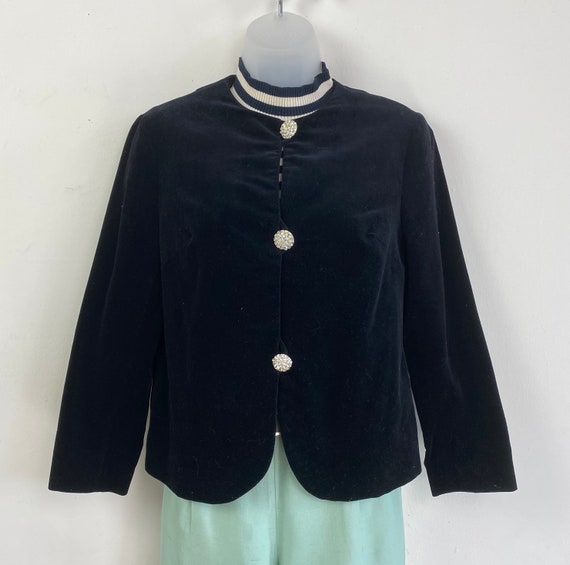 60s black velvet cropped jacket with rhinestones,… - image 9