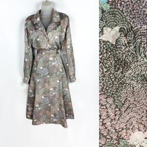 80s vintage pink green and beige floral jacquard satin skirt suit set Medium Large Floral Skirt Set Dress for Wedding Guest Mother of Bride