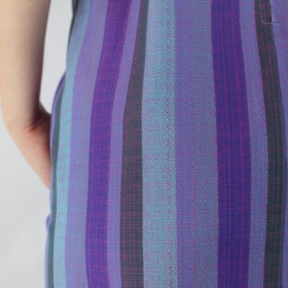 60s Vintage purple and blue striped retro smock d… - image 8