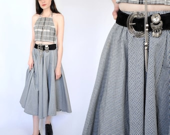 50s style black and white gingham plaid elastic waist poodle skirt, 25 inch waist, 50s Skirt, Cotton Plaid Skirt, Petite Skirt, Rockabilly