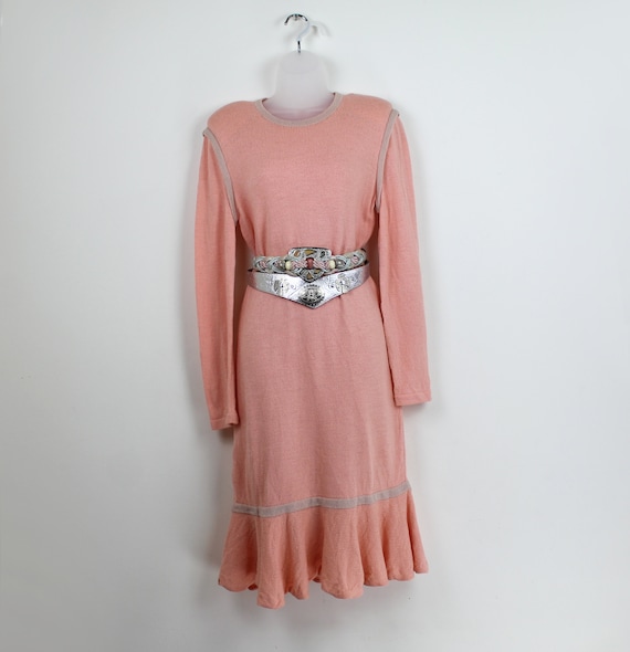 80s pink and beige sweater dress, size Large, 80s… - image 2