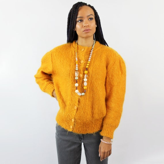 80s goldenrod yellow mohair sweater, Medium Large,