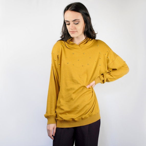 90s Marigold knit pullover, Mustard Dolman Sleeve,