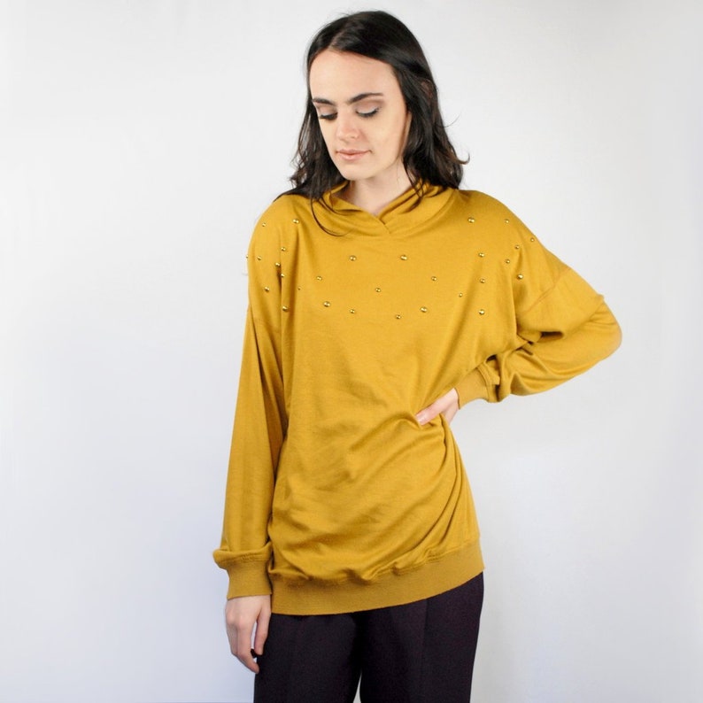 80s mustard knit crew neck dolman sleeve pullover mustard sweatshirt goldenrod knit top yellow ochre 80s vintage knits **