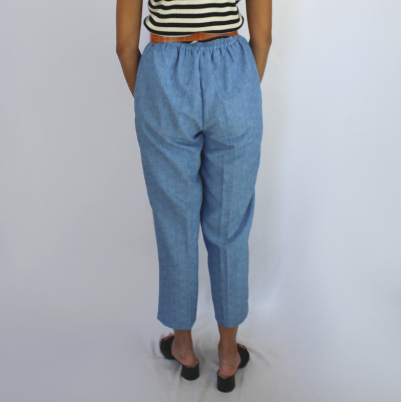 blue slacks cropped pant office wear 90s clothing size 10 28 inch waist 90s trousers 90s baby blue high waist high rise dress capris