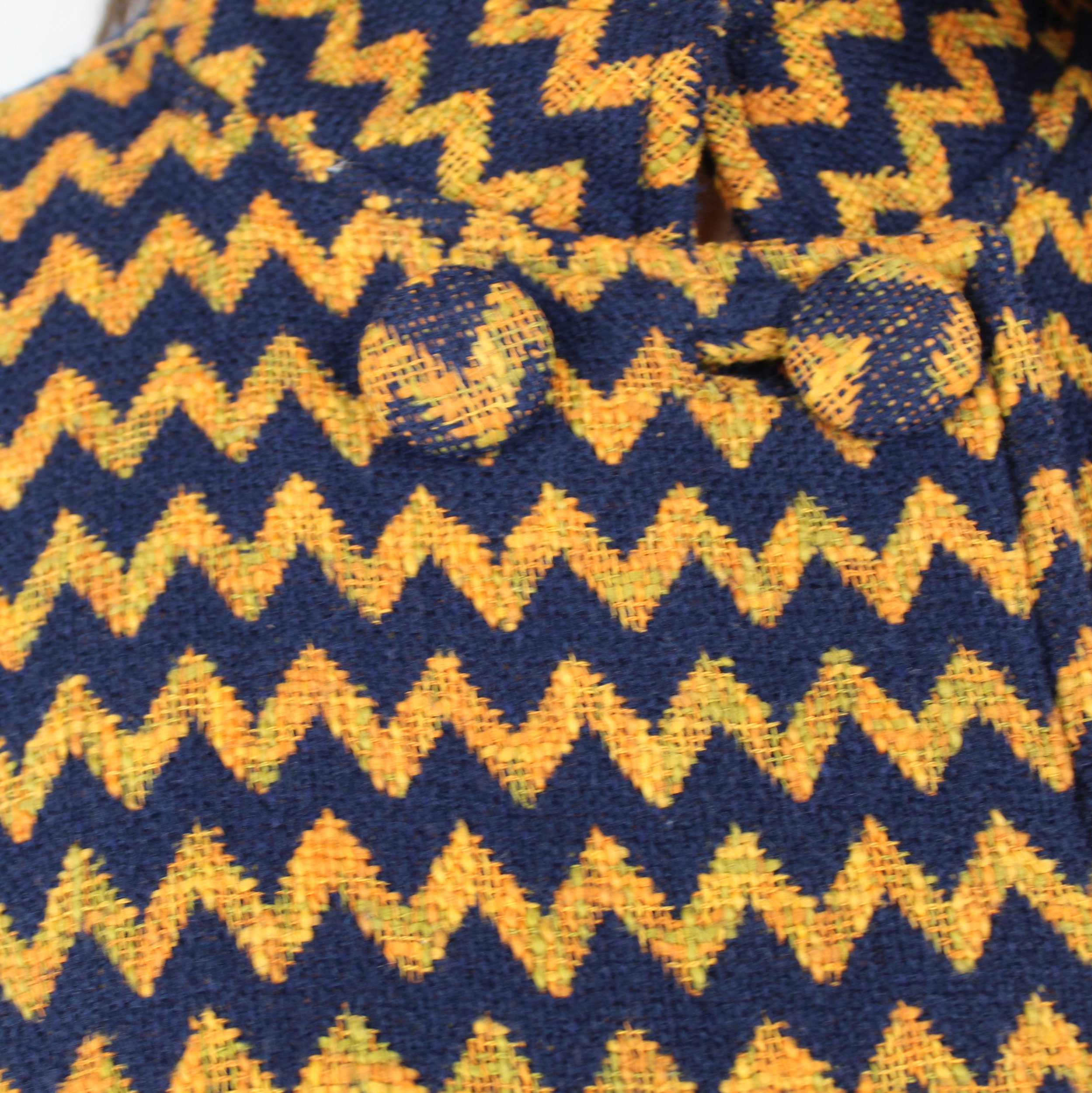 60s VINTAGE Navy and Orange Zig Zag Pattern Cape, 70s