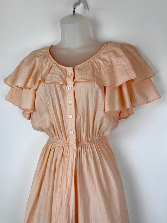 90s vintage pale peach pink ruffle flutter sleeve… - image 3