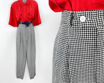 Vintage 90s Gap Black and White Gingham High Waisted Pants/ US 6