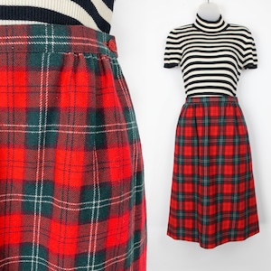 80s Lennox Tartan Plaid Pendleton Wool Skirt, Size 4, 23 Inch Waist, Vintage Pendleton, Petite Wool Skirt, Christmas Outfit, Red and Green