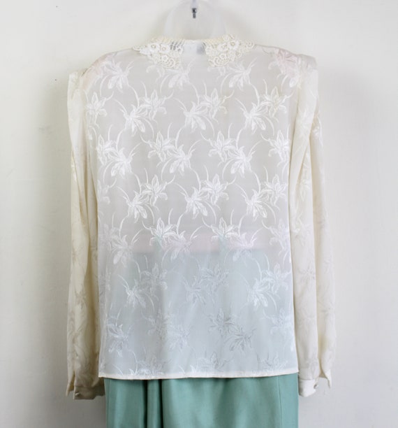 80s cream floral burnout blouse with lace collar,… - image 6