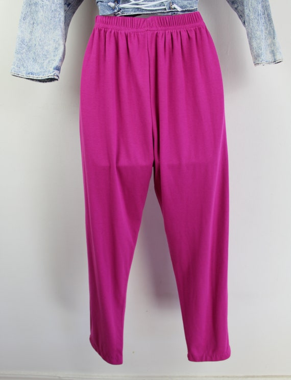 90s hot pink fuchsia tapered knit easy pants, Sma… - image 6