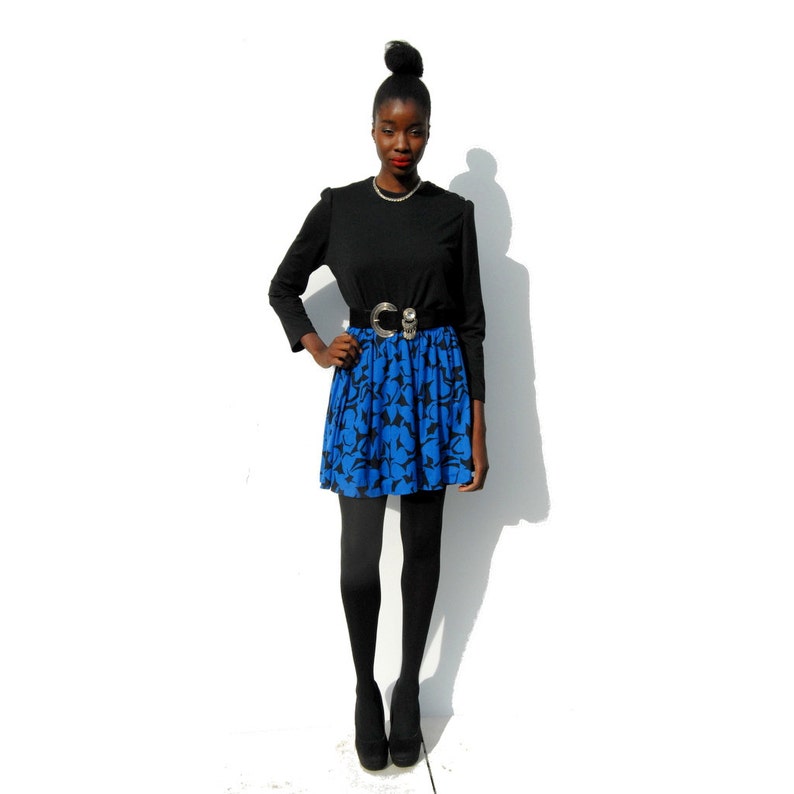 party dress 80s clothing long sleeve dress 80s black and blue color block long sleeve dress knit dress elastic waist 80s vintage dress