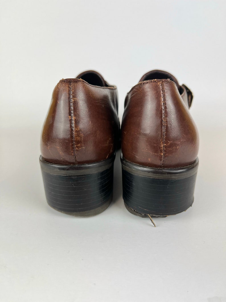 90s vintage brown woven leather Oxfords with buckle Size 7.5 Shoe Brown Woven Loafers Buckle Oxfords Light Academia Collegiate Pilgrim Shoes image 5