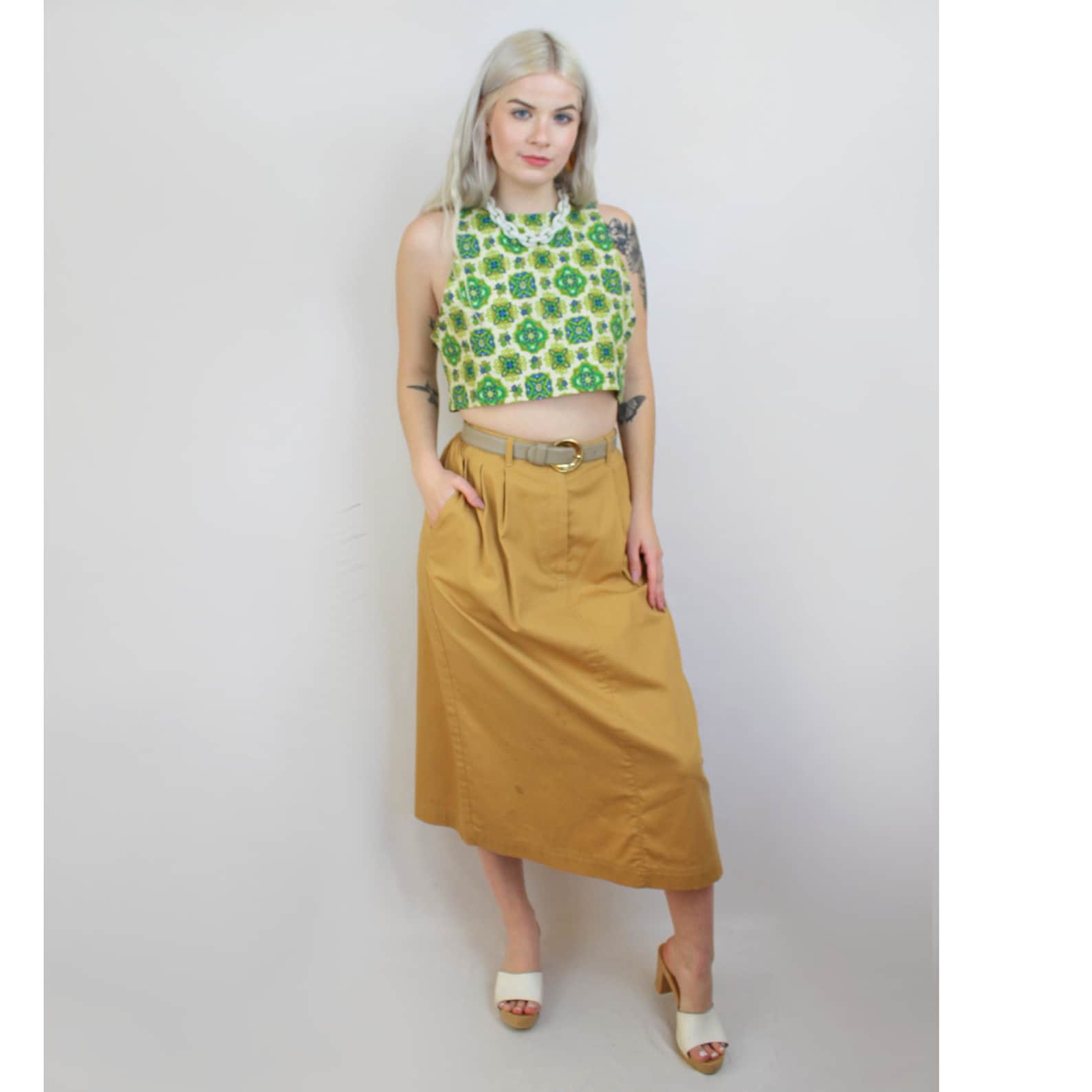 Mustard Pencil Mini Skirt Pockets - S