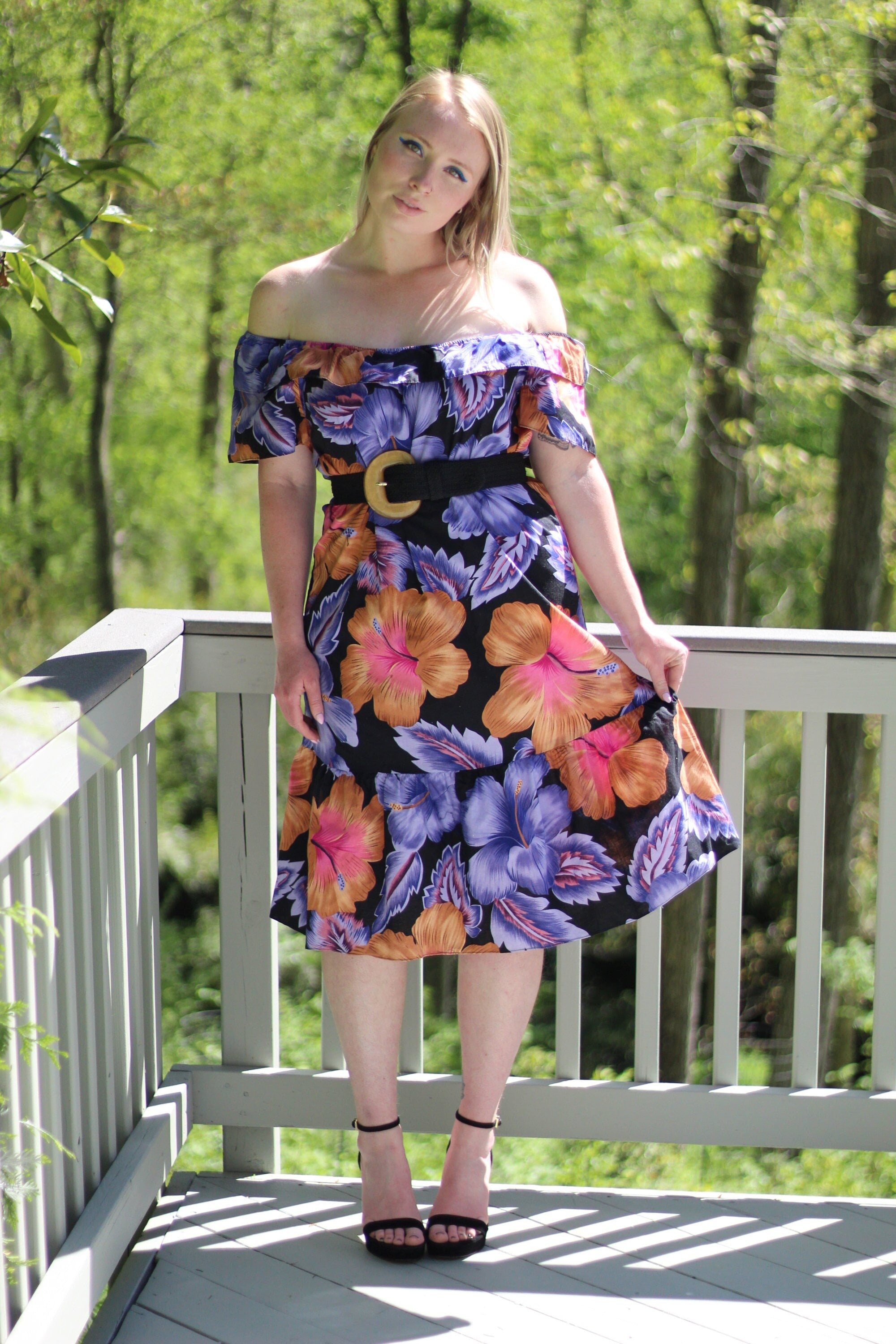 Hawaiian cold top shoulder dress
