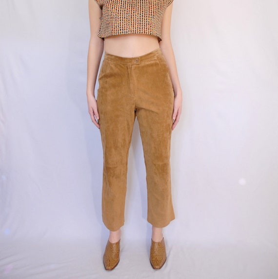 Tan suede trousers / bootcut suede trousers / tan… - image 4